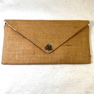 Terez Vegan Jute Envelope Clutch With Elephant Accents and Keychain